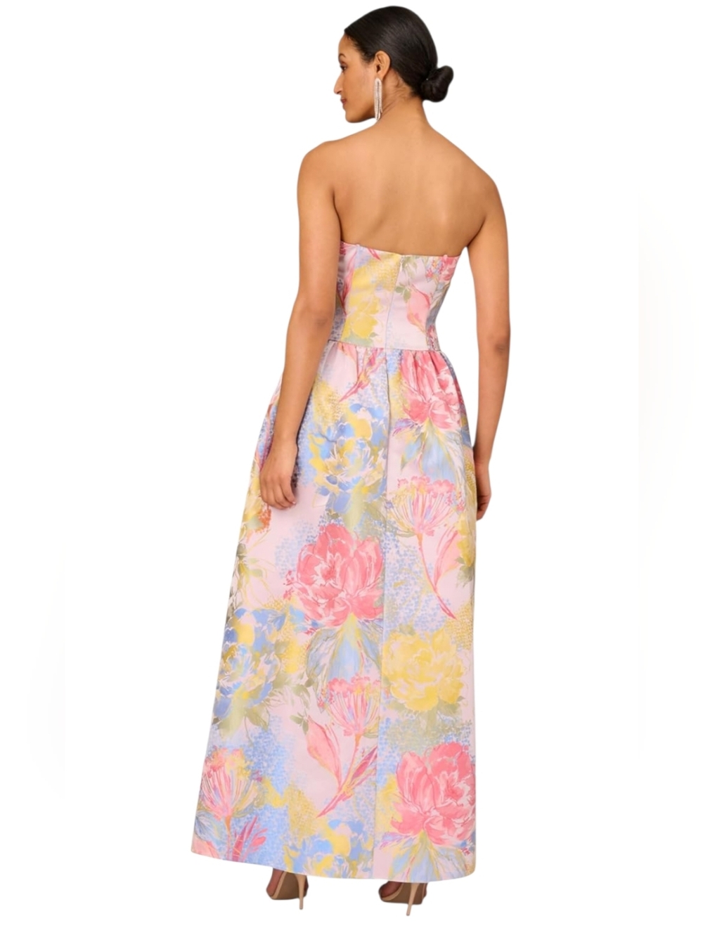 Aidan Mattox Floral Jacquard Strapless Gown - Picture 2 of 8